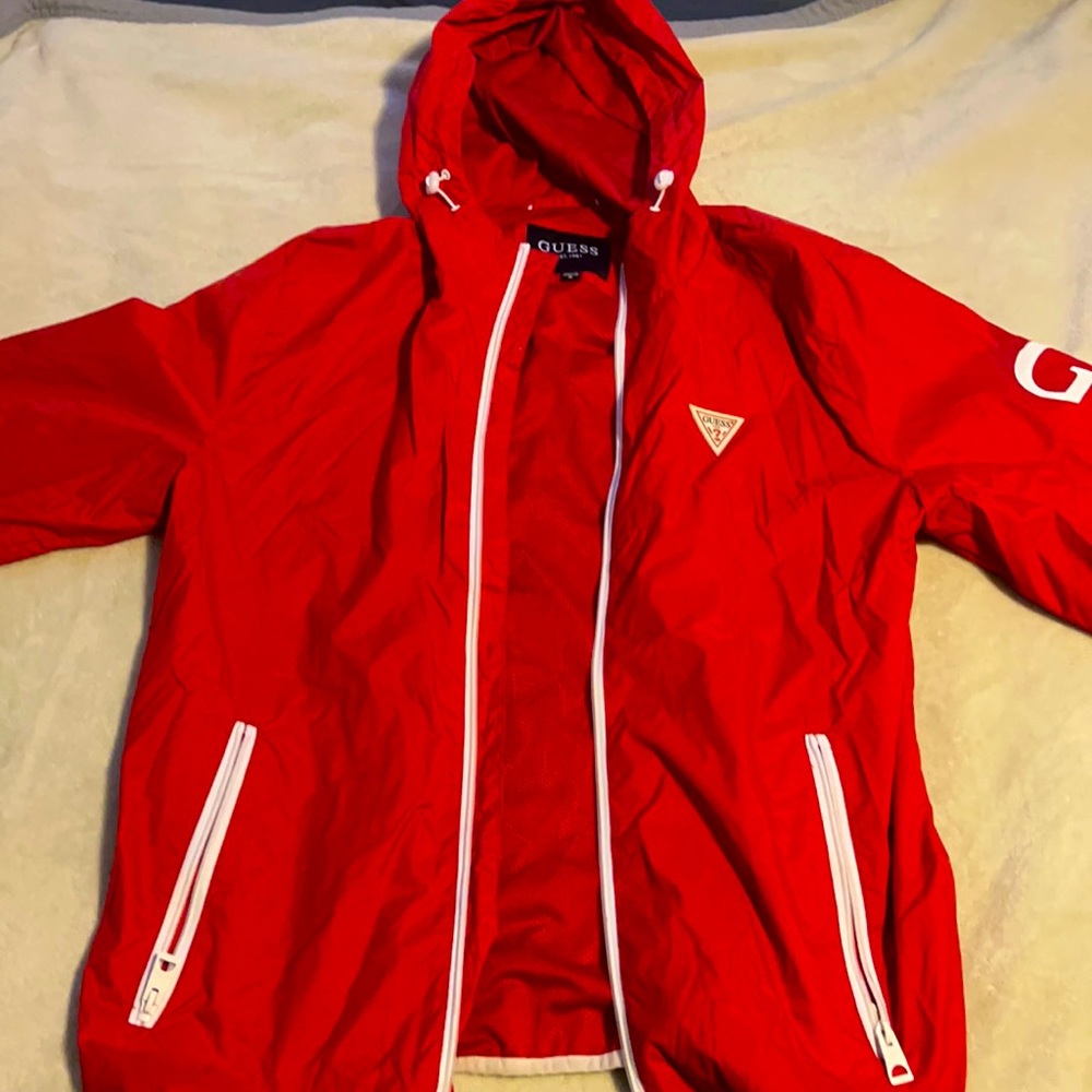 Size medium red zip up guess jacket